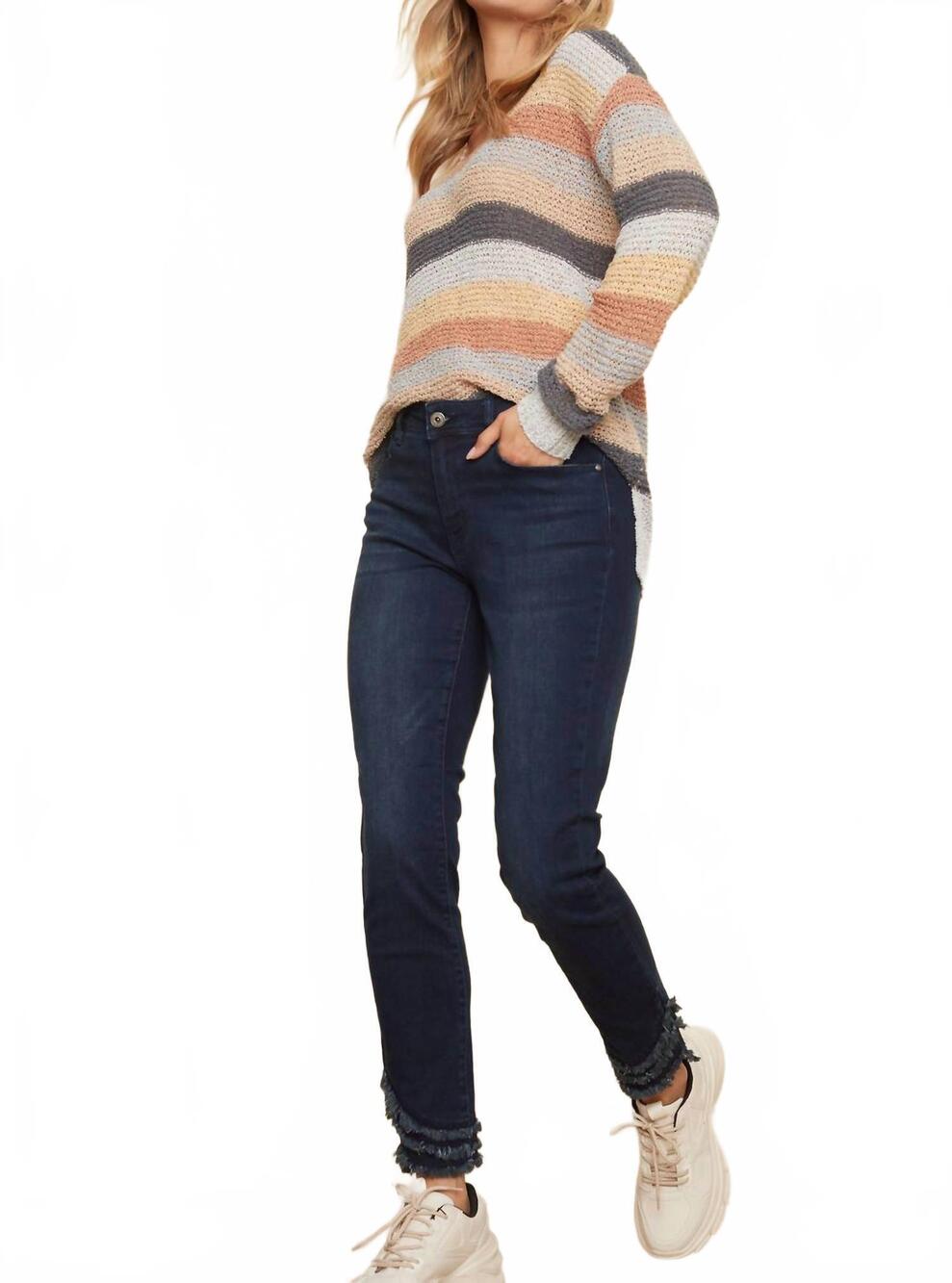 NEW CHARLIE B 3 row fringe hem jeans in blue/black